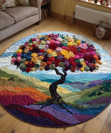 Floral Tree Of Life Quilted Round Mat