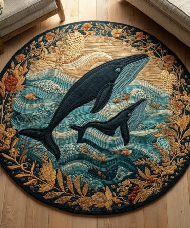 Floral Whale Quilted Round Mat