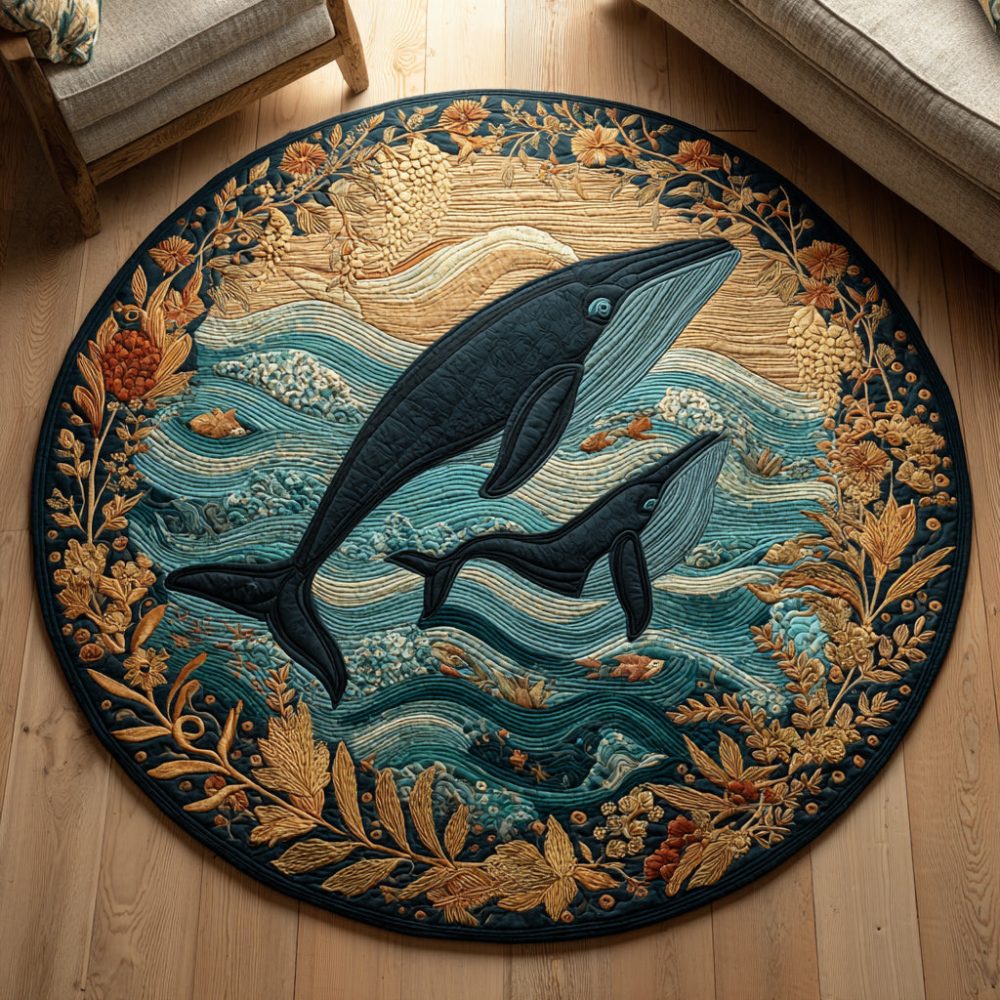 Floral Whale Quilted Round Mat