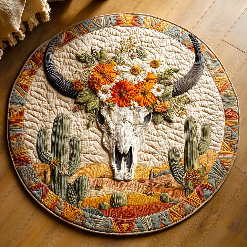 Flower Horns Quilted Round Mat