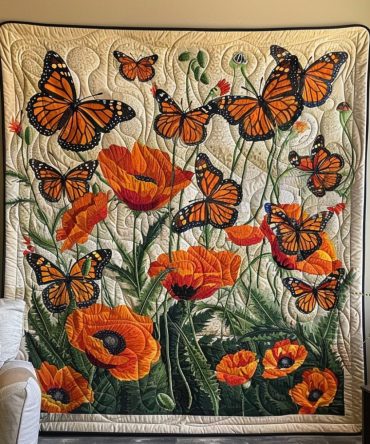 Fluttering Monarch Butterflies Quilted Blanket