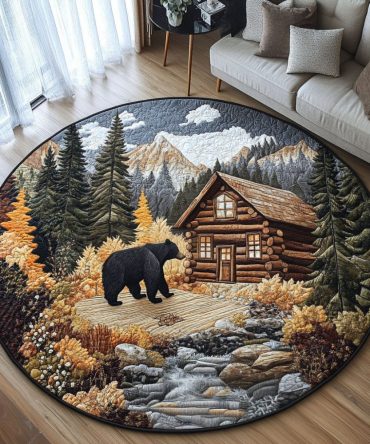 Forest Bear Lodge Quilted Round Mat