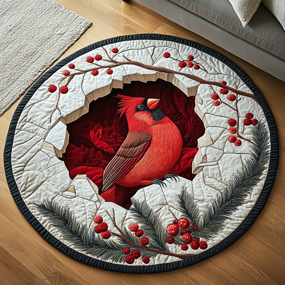 Forest Cardinal Quilted Round Mat