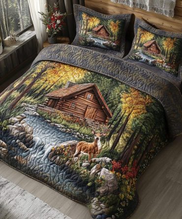 Forest Deer Lodge 3-Piece Quilted Bedding Set