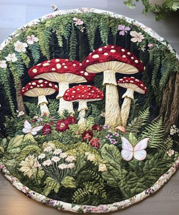 Forest Glow Mushrooms Quilted Round Mat