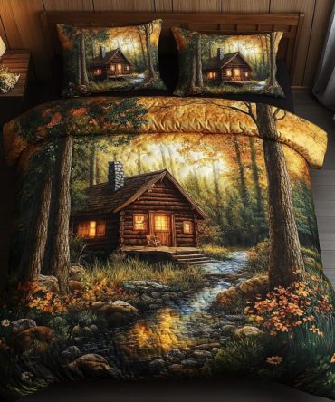 Forest Log Cabin 3-Piece Quilted Bedding Set