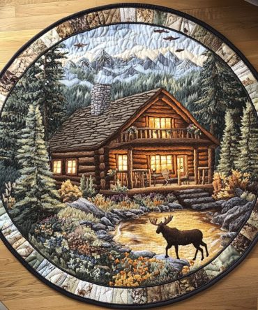 Forest Moose Quilted Round Mat