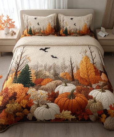 Forest Pumpkin Patch 3-Piece Quilted Bedding Set