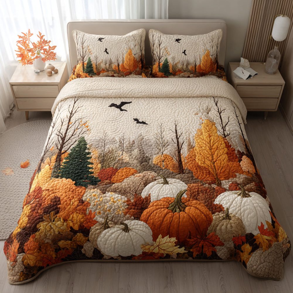 Forest Pumpkin Patch 3-Piece Quilted Bedding Set