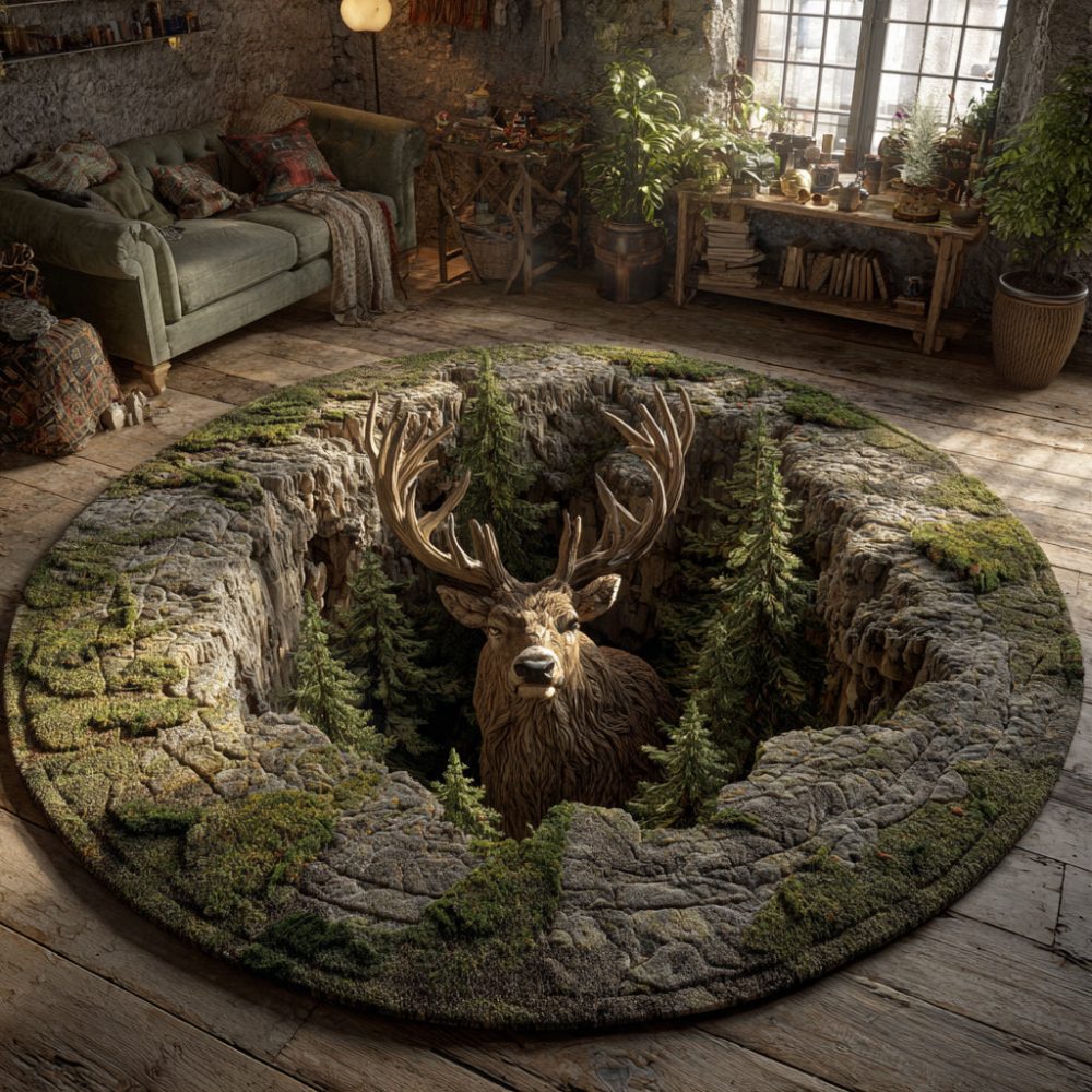 Forest Stag Grotto Quilted Round Mat