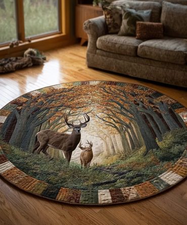 Forest Stag Quilted Round Mat