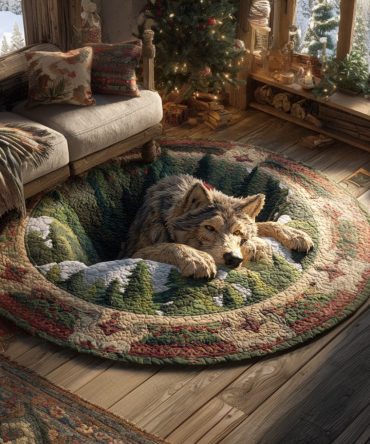 Forest Wolf Den Quilted Round Mat