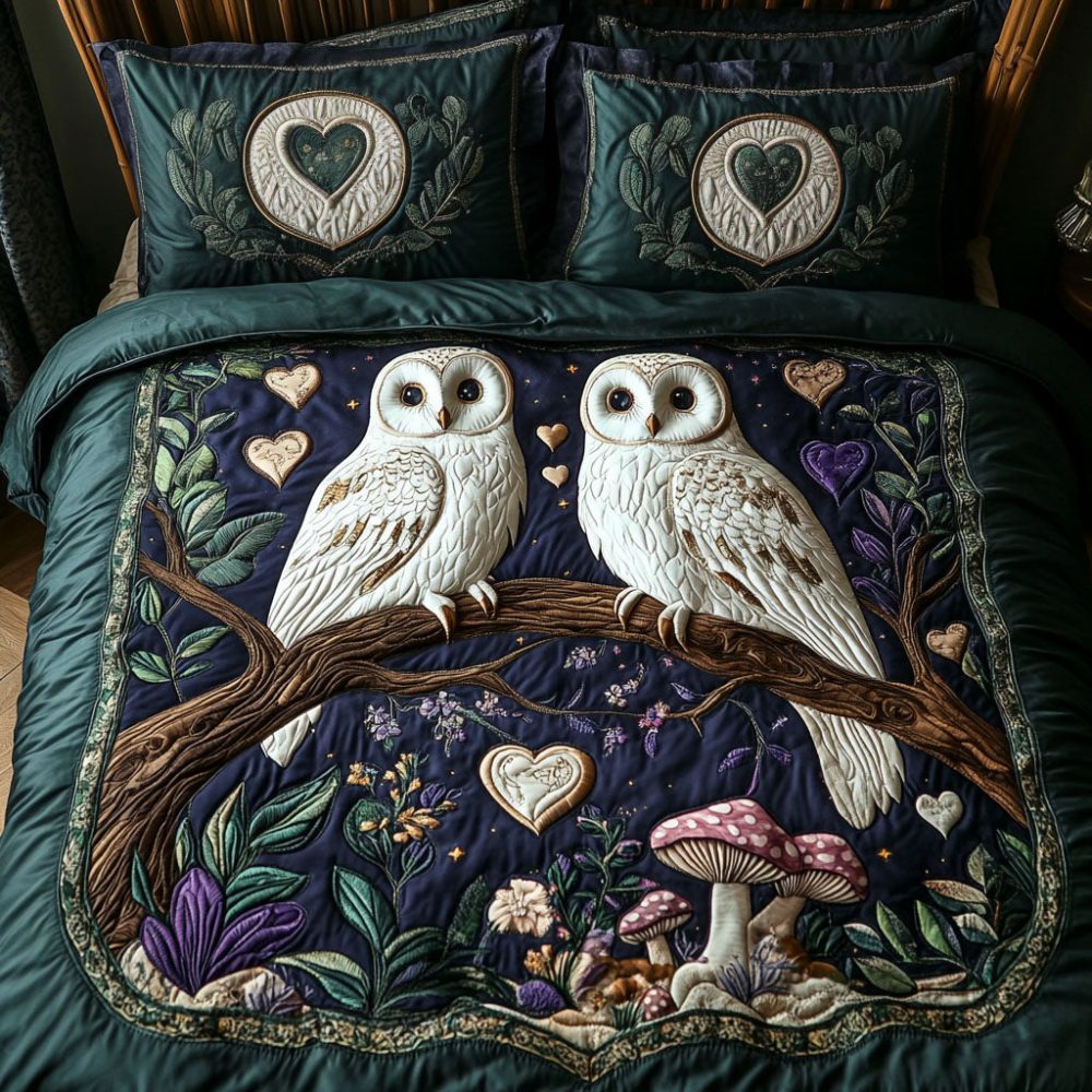 Forever Owls 3-Piece Quilted Bedding Set