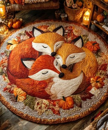 Fox Family Nest Quilted Round Mat