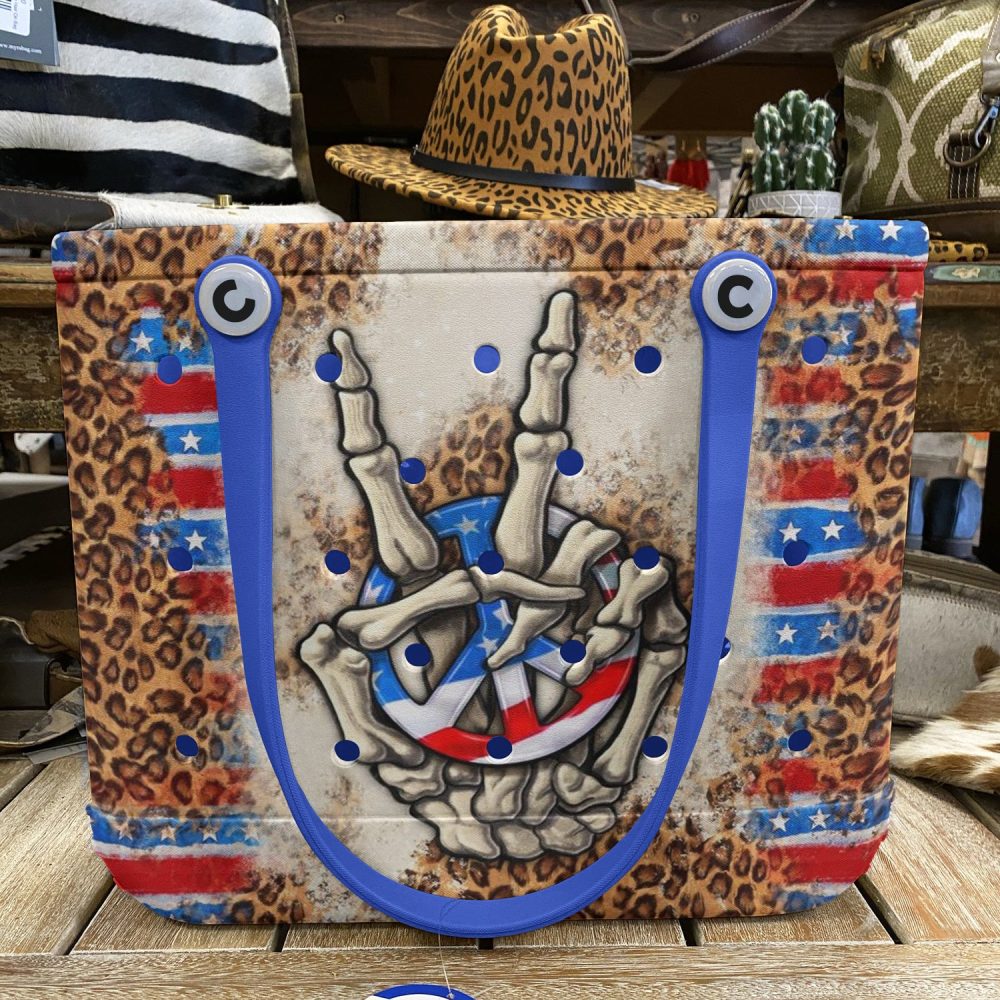 Rock & Roll Style Tote Bag - Bold Skeleton Hands Design With Stars & Stripes Accent - Image 6