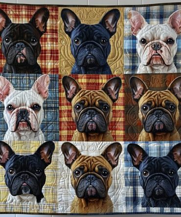 Frenchie Portraits Quilted Blanket