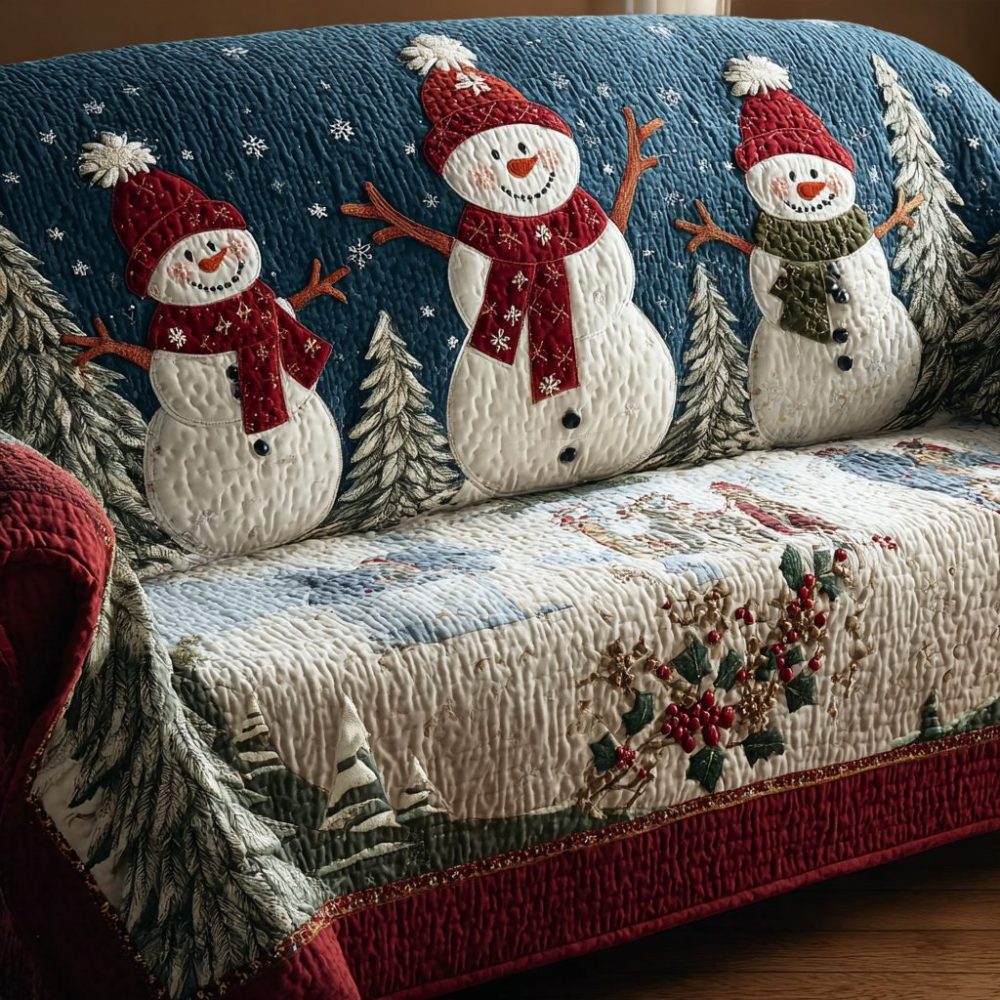 Friendly Snowman Quilted Sofa Cover