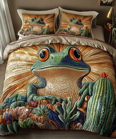 Frogs Cacti 3-Piece Quilted Bedding Set