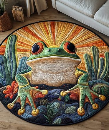 Frogs Cacti Quilted Round Mat