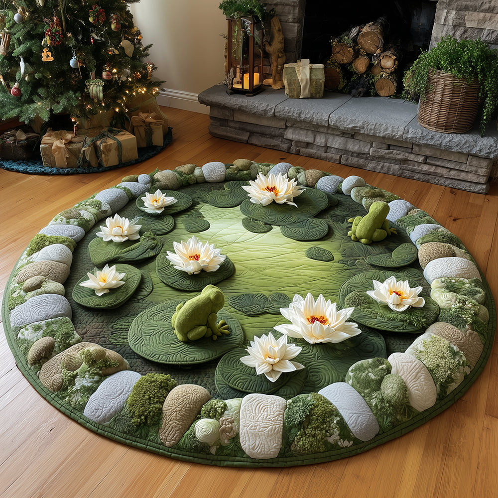 Frogs Of The Lily Vale Quilted Round Mat