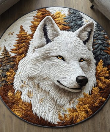 Frost Wolf Quilted Round Mat