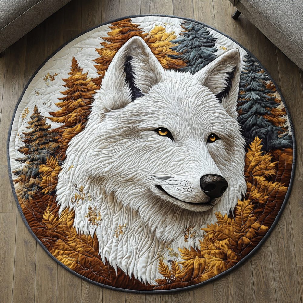 Frost Wolf Quilted Round Mat