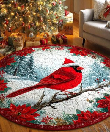 Frosted Cardinal Quilted Round Mat