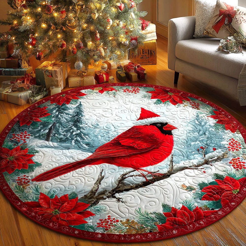 Frosted Cardinal Quilted Round Mat