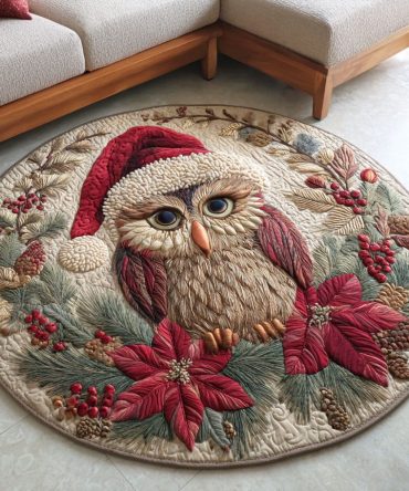 Frosted Owl Quilted Round Mat