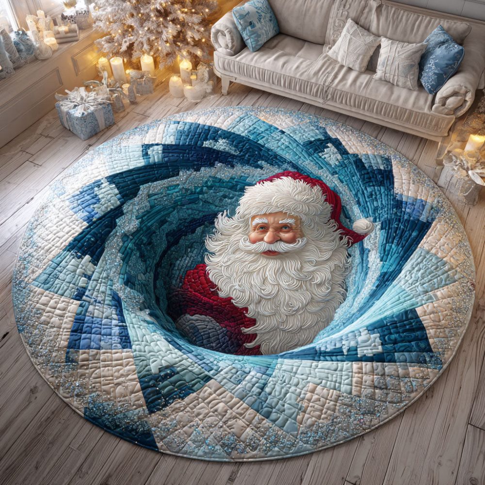 Frosted Santa Quilted Round Mat