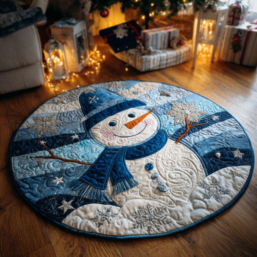 Frosty Blue Night Quilted Round Mat