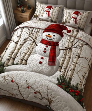 Frosty Fir Forest 3-Piece Quilted Bedding Set