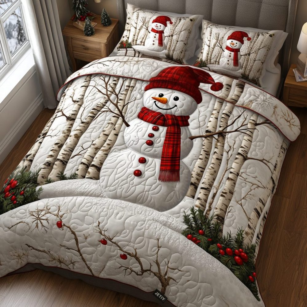Frosty Fir Forest 3-Piece Quilted Bedding Set