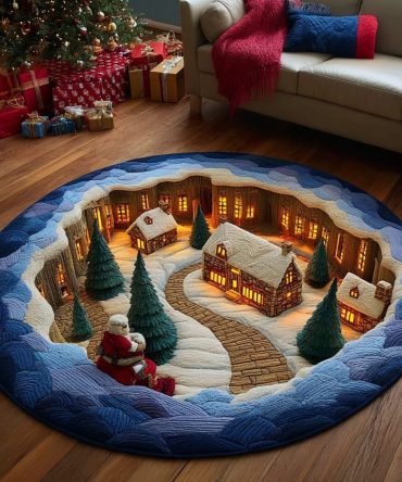Frosty Night Quilted Round Mat