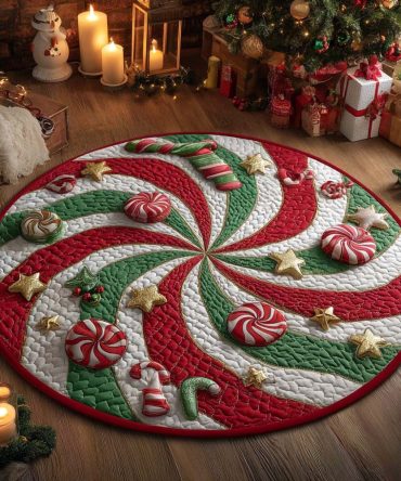Frosty Peppermint Quilted Round Mat