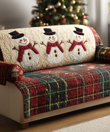 Frosty Plaid Quilted Sofa Cover