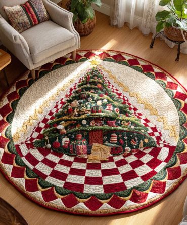 Frosty Tree Quilted Round Mat