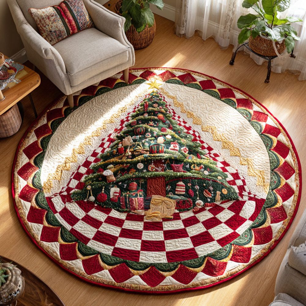 Frosty Tree Quilted Round Mat