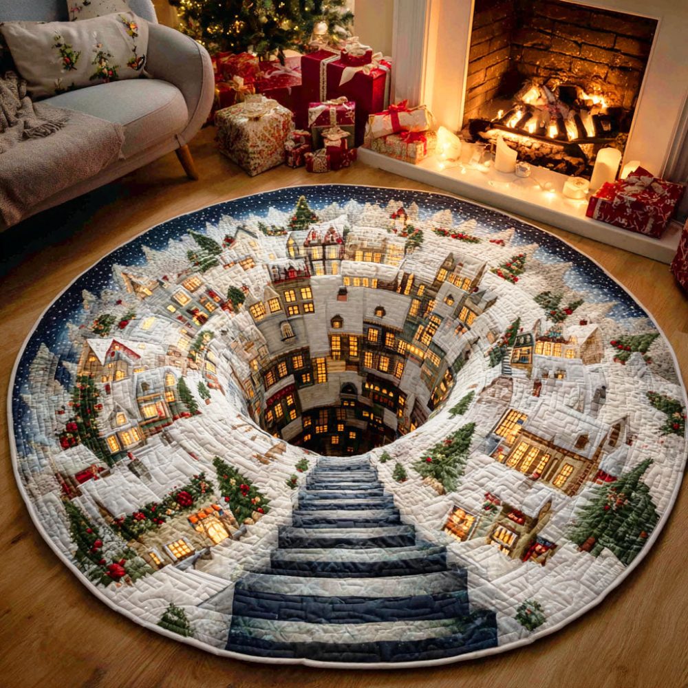 Frosty Village Glow Quilted Round Mat