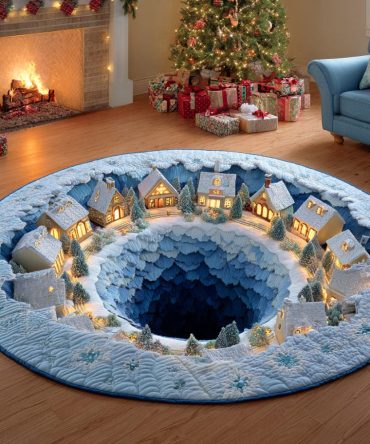 Frosty Village Night Quilted Round Mat