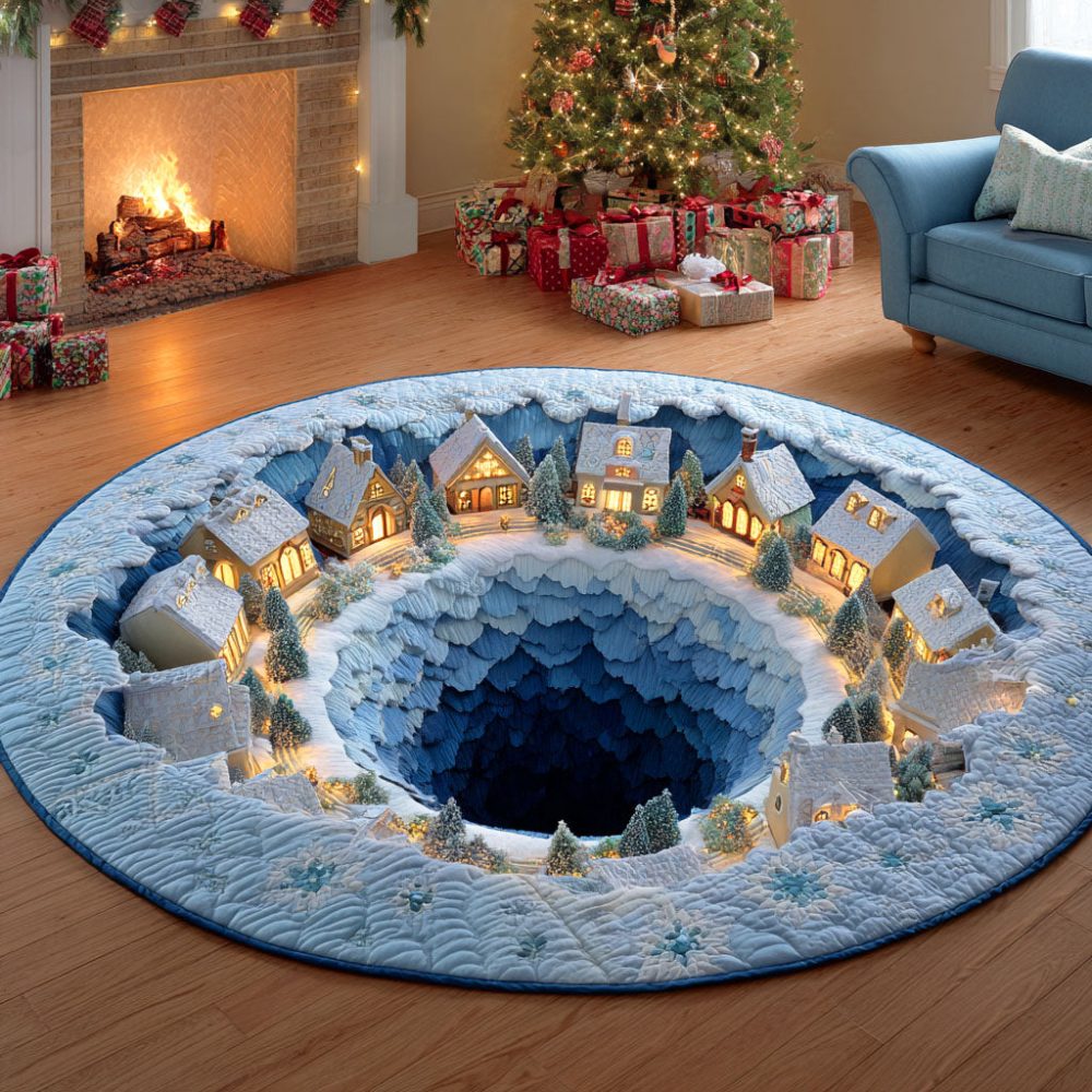 Frosty Village Night Quilted Round Mat