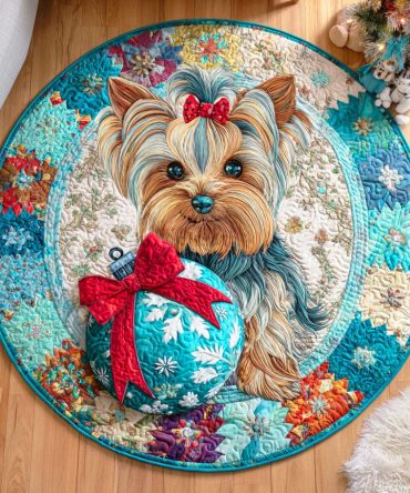 Frosty Yorkie Quilted Round Mat