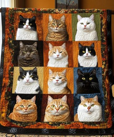 Funky Cat Quilted Blanket
