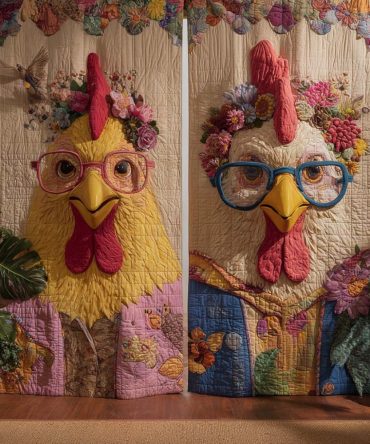 Funny Glasses Chickens Quilted Curtains