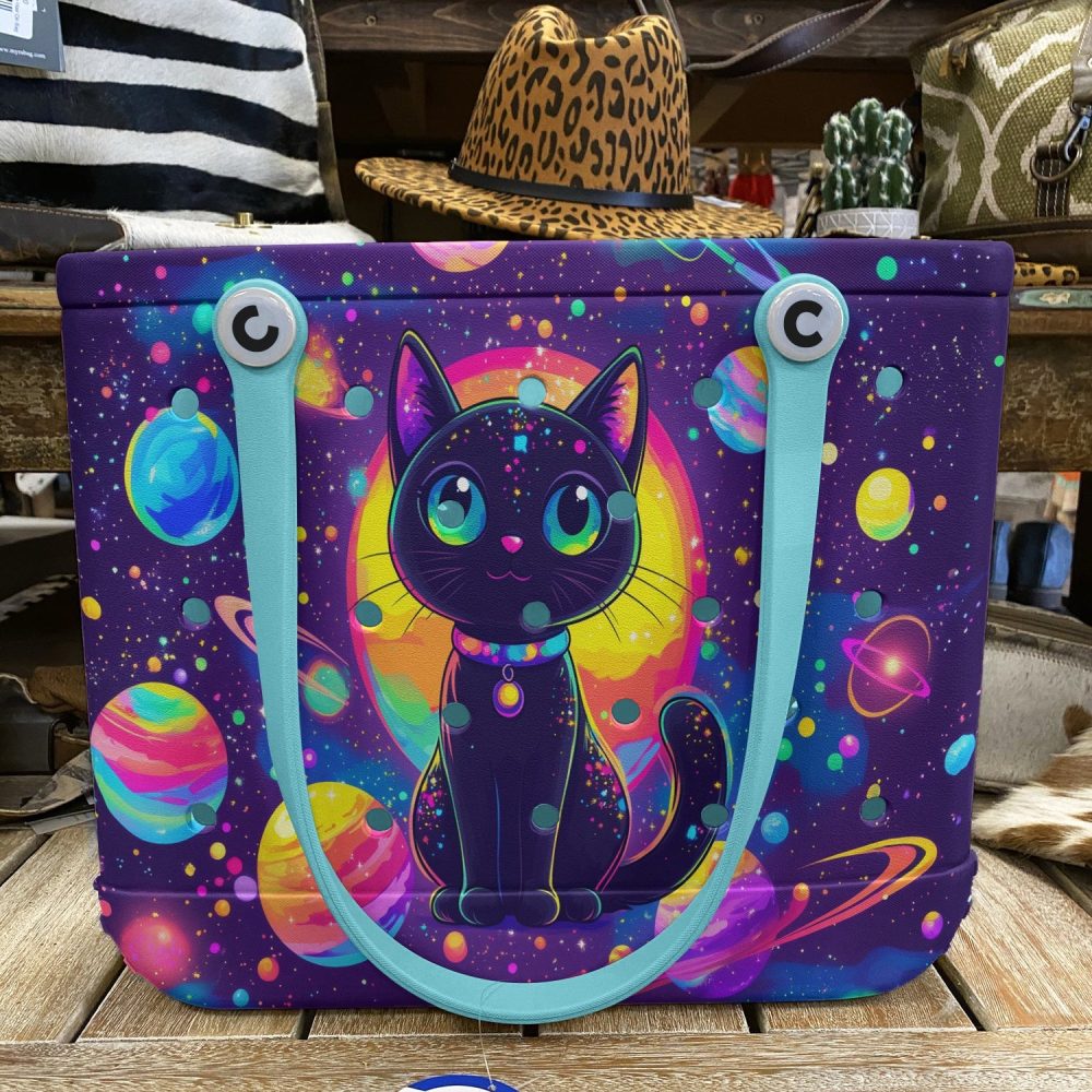 Bucket Tote Bag, Limited Edition Bogg Bag, Beach Bag Galaxy Kitty - Image 6
