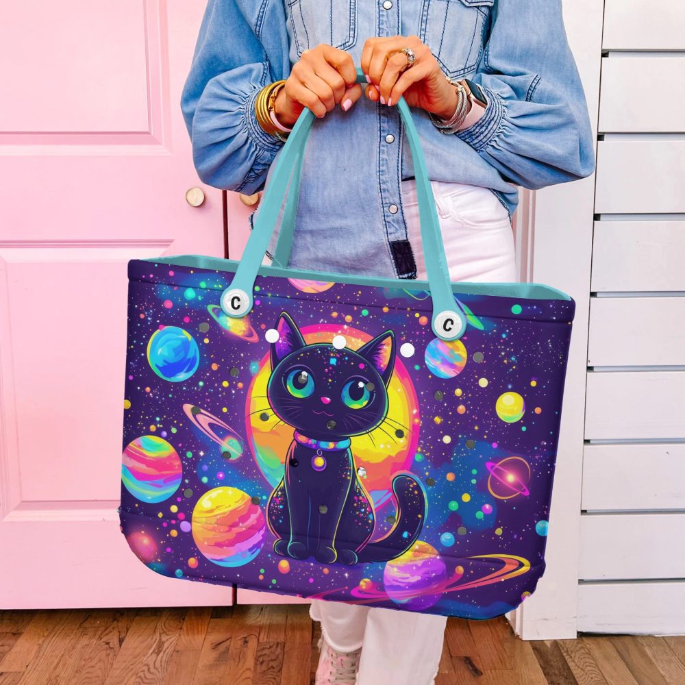 Bucket Tote Bag, Limited Edition Bogg Bag, Beach Bag Galaxy Kitty - Image 5
