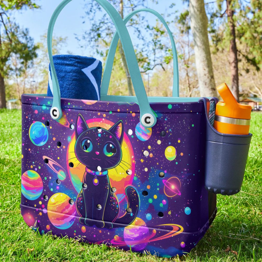 Bucket Tote Bag, Limited Edition Bogg Bag, Beach Bag Galaxy Kitty - Image 3