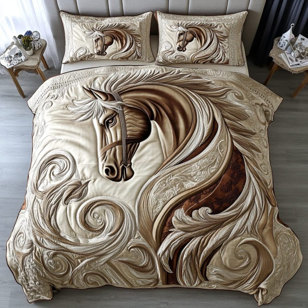 Galloping Horse 3-Piece Quilted Bedding Set