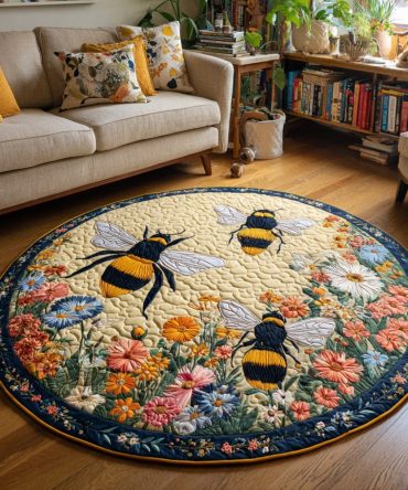 Garden Bees Quilted Round Mat