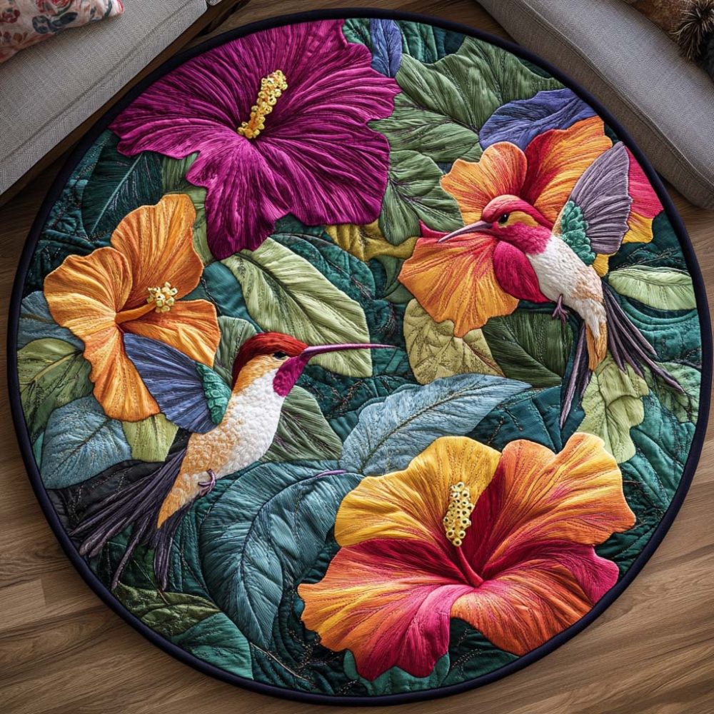 Garden Hummer Song Quilted Round Mat